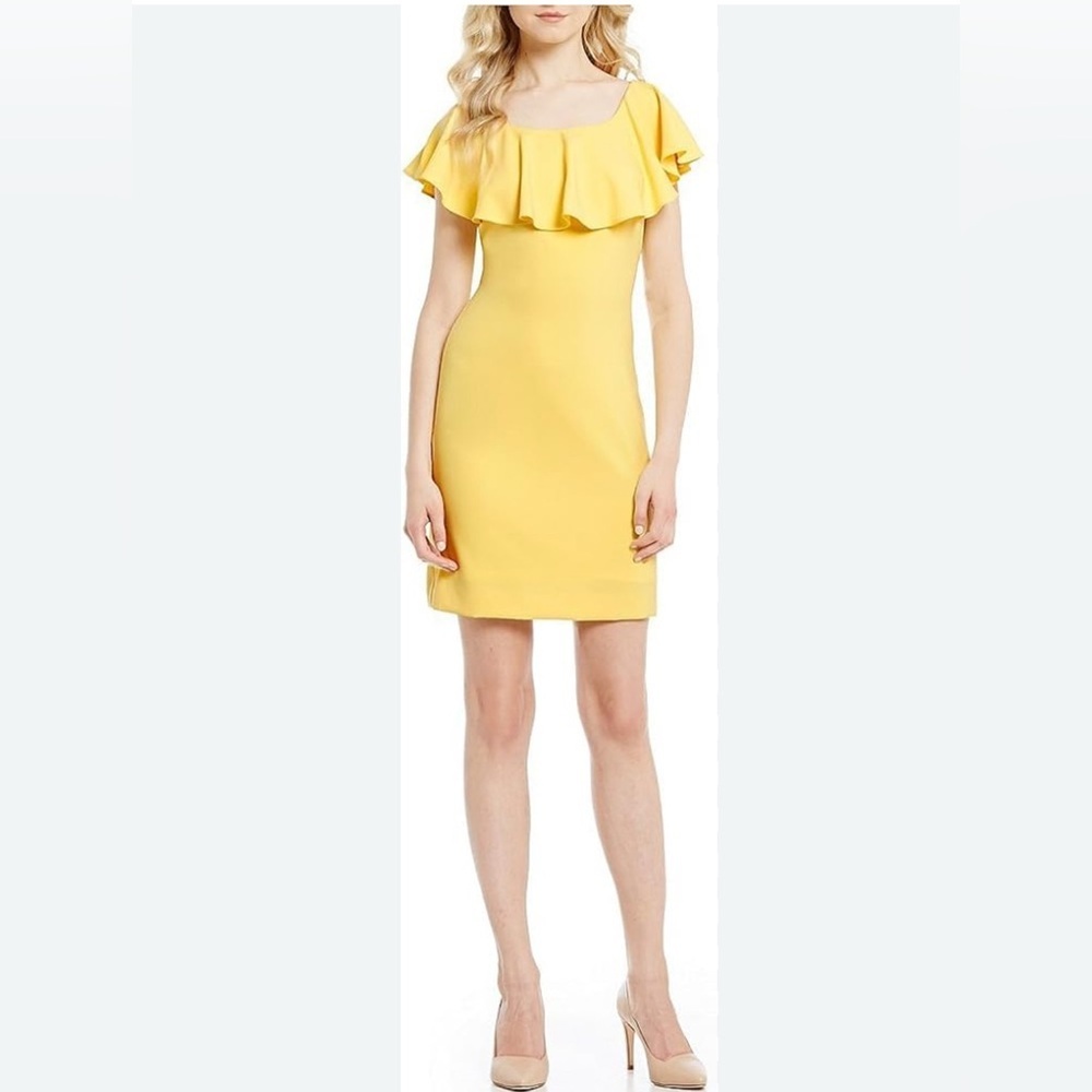 NWT Antonio Melani Mack Crepe Fluttering Romance Dress in Honey Locust-Size 0